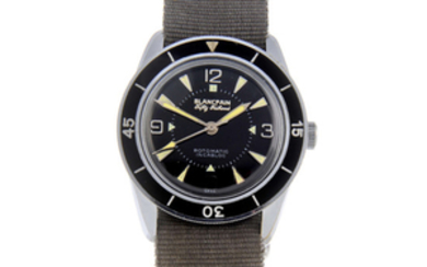 BLANCPAIN - a gentleman's rhodium plated brass Fifty Fathoms Bathyscaphe wrist watch.