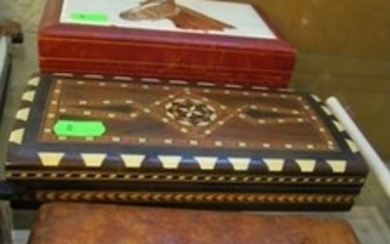 A burr walnut cigar case and two other boxes