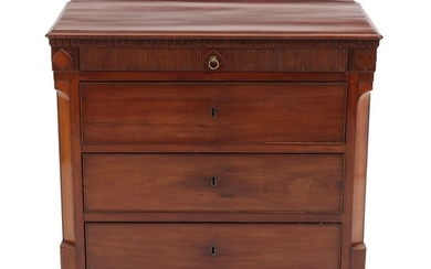 A Danish late 18th century Louis XVI mahogany chest of drawers. H. 84. W. 79. D. 45 cm.