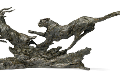 Dylan Lewis (b. 1964), Cheetah chasing buck maquette II