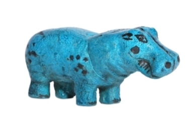 AN EGYPTIAN BRIGHT BLUE GLAZED HIPPOPOTAMUS Depicted with...