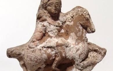 Egyptian terracotta figure of Harpokrates on horseback