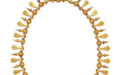 An Etruscan Revival Yellow Gold Fringe Necklace