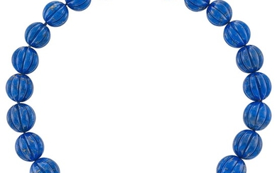 Fluted Lapis Bead Necklace