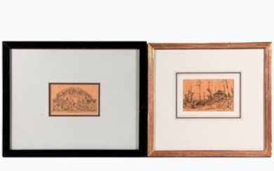 Four late 19th/early20th century ink drawings by Frank Van Sloun, (1879-1938). Signed lower right.