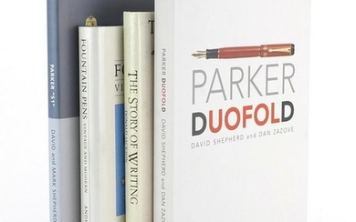 Four pen reference books including Parker Duofold by