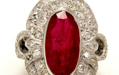 GIA 4.70CT Vintage Ruby and Diamond Cluster Dinner 18k