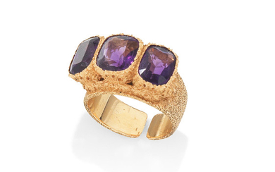 A gold and amethyst three-stone ring,, by Buccellati, circa 1925