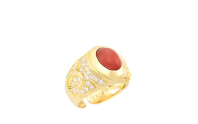 Gold, Coral and Diamond Ring, Marina B