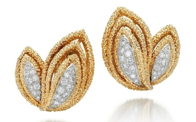 PAIR OF GOLD AND DIAMOND EAR CLIPS | VAN CLEEF & ARPELS, 1970S