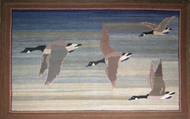 Grenfell Pictorial Hooked Rug, depicting four flying