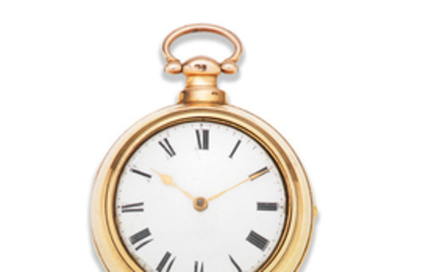 Henry Ladbrook, Lilburn. A silver gilt and gilt brass key wind pair case clock watch