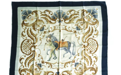 HERMS PARIS Cheval Turc twill silk printed 35 3/8 x...