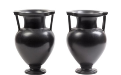 A Pair of Italian Black-Fired Urns