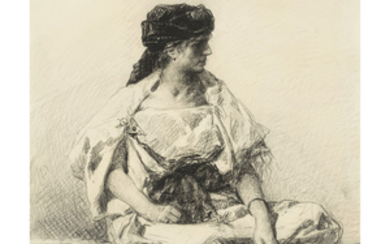 JEAN-JOSEPH BENJAMIN CONSTANT (1845-1902) MAROCAINE ASSISE SEATED MOROCCAN GIRL Dessin...