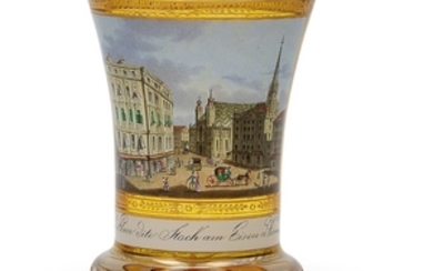 A Kothgasser cup inscribed "La Place dite: Stock am Eisen á Vienne"