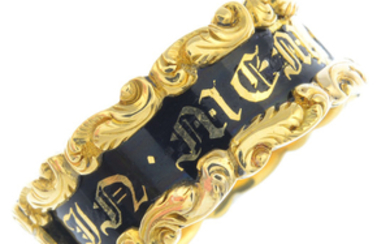 A late Victorian 18ct gold enamel memorial ring.