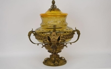 Monumental Continental Bronze & Glass Urn. Condition