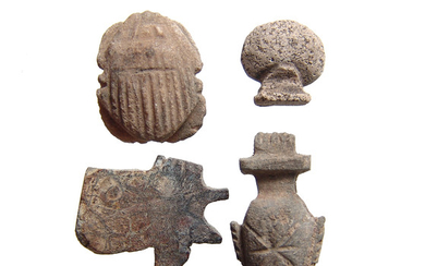 A lot of 4 nice Egyptian stone amulets, Late Period