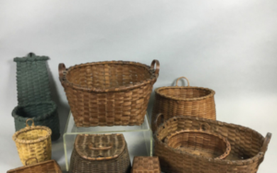 Nine Small Woven Splint Handled Baskets
