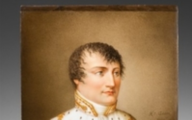 A porcelain plaque with Napoleon I in his cor ...