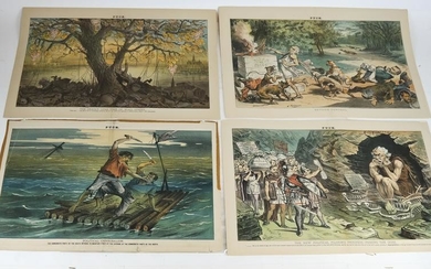 PUCK: Group of 5 Political Cartoons, Double Page