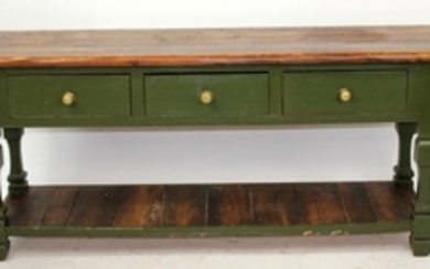 Rustic plank top console with drawers