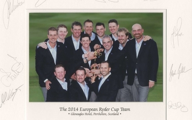 RYDER CUP - GLENEAGLES 2014: An excellent multiple signed colour 10 x 8 photograph by all the Europe...