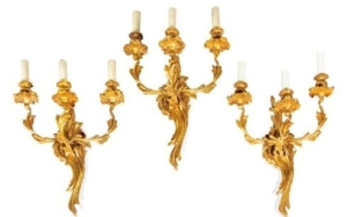 Three Louis XV Style Gilt Bronze Three-Light Sconces