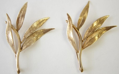 Two 14K Yellow Gold Branch Brooches