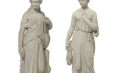 TWO MARBLE FIGURES OF WOMEN, PROBABLY FRENCH, LATE 19TH CENTURY