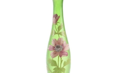 Vase, Enameled Green, Poppy Scene