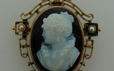 Victorian c.1900s AGATE CARVED CAMEO PEARL YELL GOLD