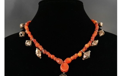 VIKING CARNELIAN NECKLACE WITH SILVER PENDANTS AND COIN