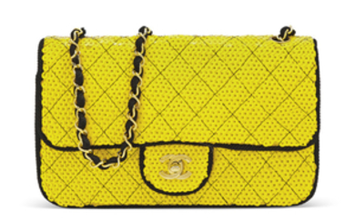 A YELLOW SEQUIN SINGLE FLAP BAG WITH GOLD HARDWARE, CHANEL, 1991