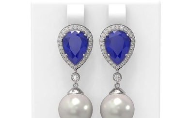 8.03 ctw Sapphire & Diamond Earrings 18K White Gold