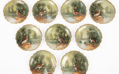 (9) Limoges Hand Painted Porcelain Plates with Birds