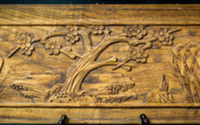 Chinese Carved Wood Panel, Prunus