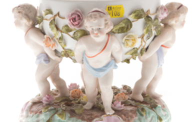 Sitzendorf floral laden porcelain figural compote