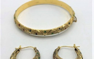 .925 Sterling Vermeil Bracelet Earrings Colored Stones