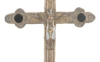 Gilded and embossed copper wooden processional cross.