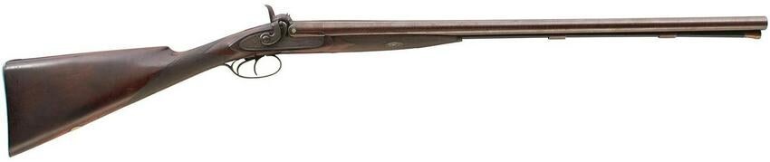 A 12-BORE DOUBLE BARRELLED PERCUSSION SPORTING GUN BY P