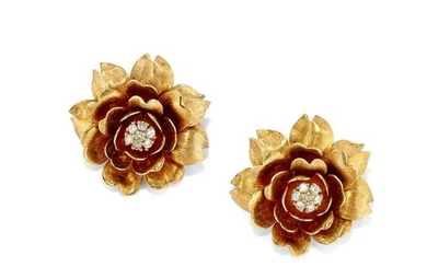 A 18k yellow gold and diamond brooches