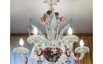 A 18th century Murano glass six-light chandelier