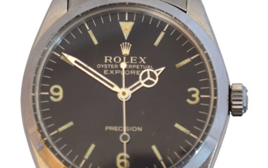 † A 1960s stainless steel Rolex Oyster Perpetual Explorer Precision wristwatch.