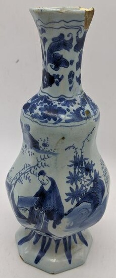 A 19th century or earlier Delft blue and white vase