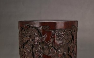 A BAMBOO BRUSH POT CARVED WITH FIGURE STORY