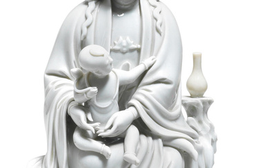 A BLANC-DE-CHINE 'GUANYIN AND CHILD' GROUP 17th/18th century
