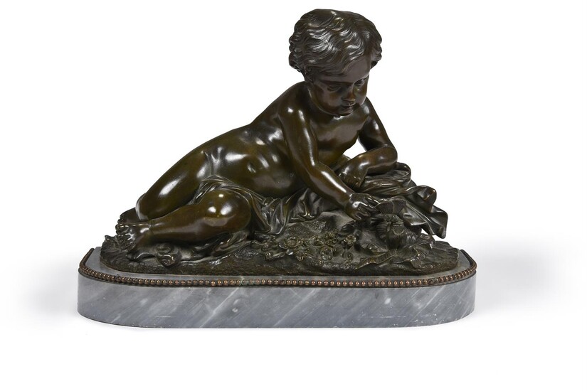 A BRONZE GROUP OF A CHILD PLAYING WITH A BUTTERFLY, FRENCH, 19TH CENTURY