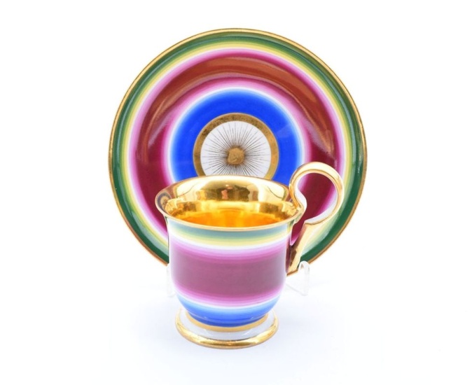 A Biedermeier Cup and Saucer with Striped Decoration Vienna, 1820s/30s...